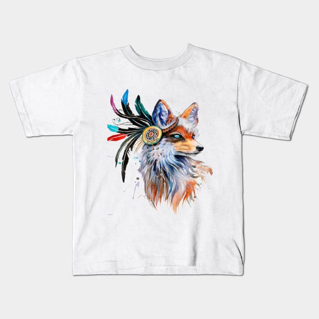 Watercolor Fox Kids T-Shirt by tfortwo